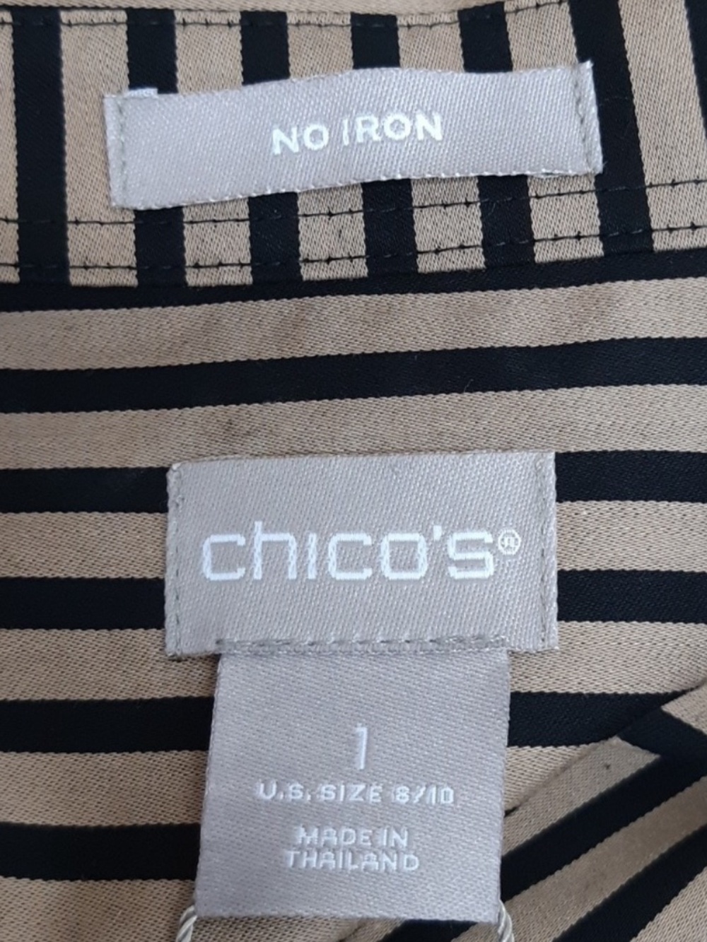 Chico's No Iron Tan and Black Striped Blouse - Picture 4 of 6